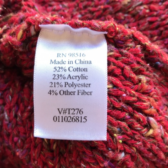 Coldwater Creek red-orange textured sweater with rolled V-neck styling, size L - Picture 7 of 8